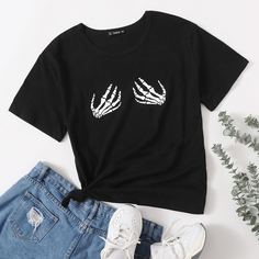 Футболка размера плюс с принтом черепа Shein