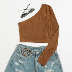 Кроп футболка на одно плечо Shein