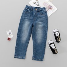 Стиранные джинсы Одноцветный Повседневный Джинсы для девочек Shein