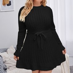 Трикотажное платье с поясом размера плюс Shein