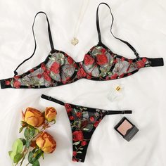 Комплект сетчатого нижнего белья на косточках с вышивкой Shein