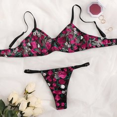 Комплект сетчатого нижнего белья на косточках с вышивкой Shein