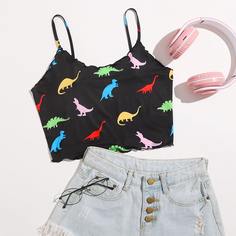 Топ с подтяжками сбоку с рисунком динозавров и салатом Shein