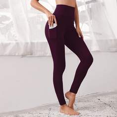 Однотонные спортивные леггинсы с карманом для телефона Shein