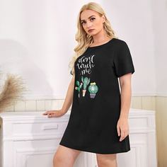 Пижама большого размера с рисунком кактуса и слоганом Shein