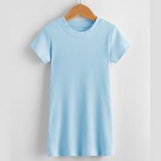 Однотонное платье-футболка с круглым воротником для девочек Shein