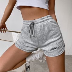 Шорты на кулиске с текстовой вышивкой Shein