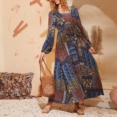 с оборками сводка цветных блоков Бохо Арабские платья Shein
