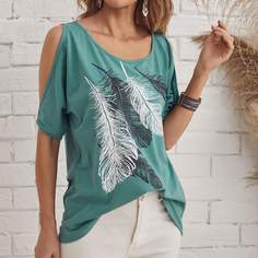 Топ с разрезным рукавом и принтом пера Shein