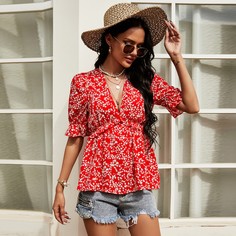 с оборками цветочный Бохо Блузы Shein