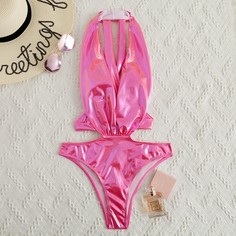Слитный купальник с глубоким воротником Shein