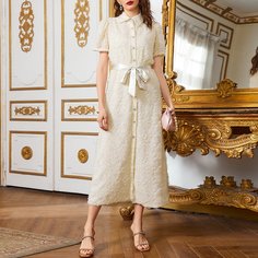 с поясом Одноцветный Элегантный Платье Shein