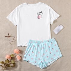 Волнистый край Фрукты и овощи милый Пижама Shein