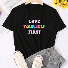 Футболка с текстовым принтом Shein