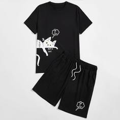 Мужская футболка с оригинальным принтом и спортивные шорты Shein
