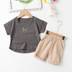 Шорты и футболка с текстовым принтом для мальчиков Shein