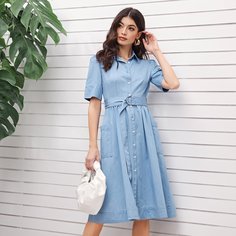 с карманами Одноцветный Повседневный Джинсовые платья Shein