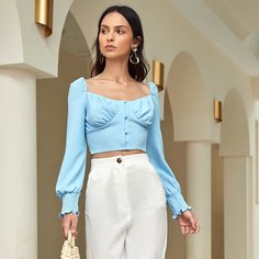 Оборка Одноцветный Элегантный Блузы Shein