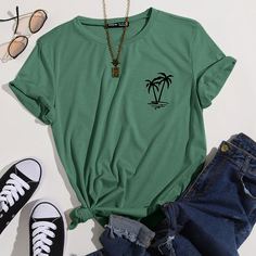 Растения Повседневный Футболки Shein