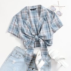 С батом перед в клетку Повседневный Женские топы Shein