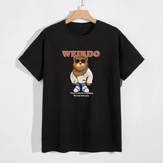 Мужская футболка с короткими рукавами и буквами и мультяшным рисунком Shein