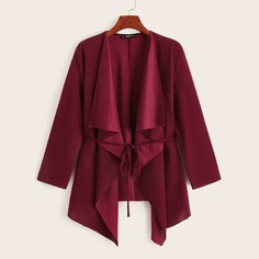 Асимметричное пальто с каскадным воротником и поясом Shein