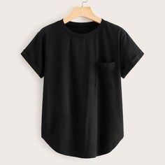 Однотонная футболка с карманом Shein