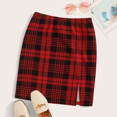 Юбка размера плюс в клетку с эластичной талией Shein