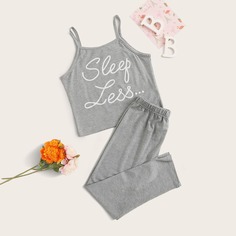 Пижама с текстовым принтом для девочек Shein
