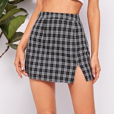 Юбка в клетку с разрезом Shein