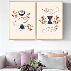 2шт стенная живопись с принтом руки без рамки Shein