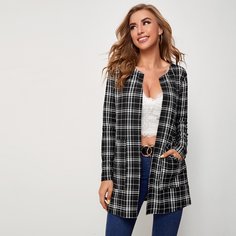 Пальто в клетку с карманом Shein