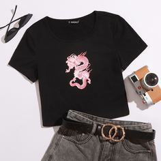 С животными Повседневный Футболки Shein