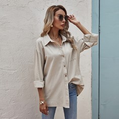 Однотонная блуза на пуговицах с карманом Shein