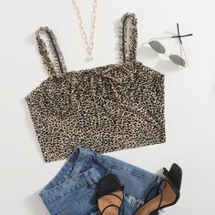 Топ размера плюс с леопардовым принтом и волнистым краем Shein