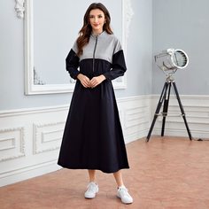 на молнии Контрастный цвет Повседневный Свитшоты Shein