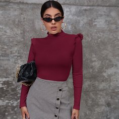 Складки Одноцветный Элегантный Футболки Shein