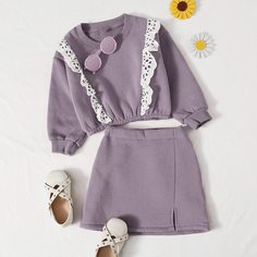 Свитшот и юбка с разрезом для девочек Shein