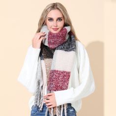 Клетчатый шарф с бахромой Shein