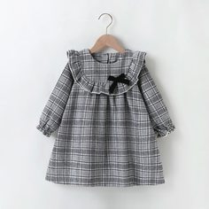 с бантом Клетка Повседневный Платья для девочек Shein