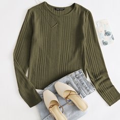 Однотонная вязаная футболка в рубчик Shein