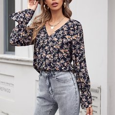 с оборками Цветочный Бохо Блузы Shein