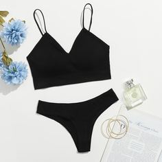 Одноцветный Сексуальный Комплекты бюстгальтеров и трусиков Shein