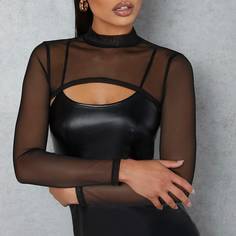 Прозрачный Одноцветный Сексуальный Женские топы Shein
