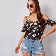 с оборками Цветочный Бохо Блузы Shein