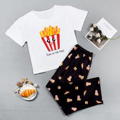 Пижама размера плюс с текстовым и мультипликационным принтом Shein