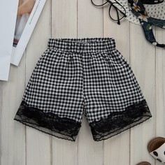 Контрастные кружева Клетка Повседневный Шорты для девочек Shein