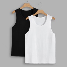 Мужская однотонная майка из 2 предметов Shein