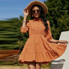 Однотонное платье с оборками Shein