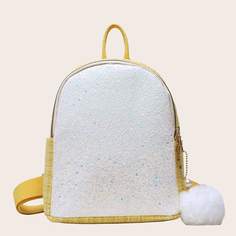 Двухцветный тканый рюкзак с помпонами Shein